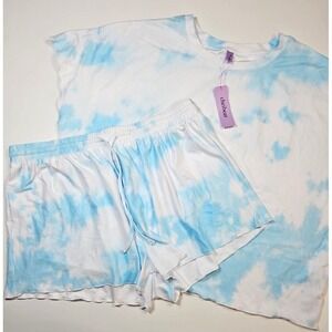 Cheibear Women's Lightweight Soft Blue & White‎ Two-Piece Pajama Set Size XL